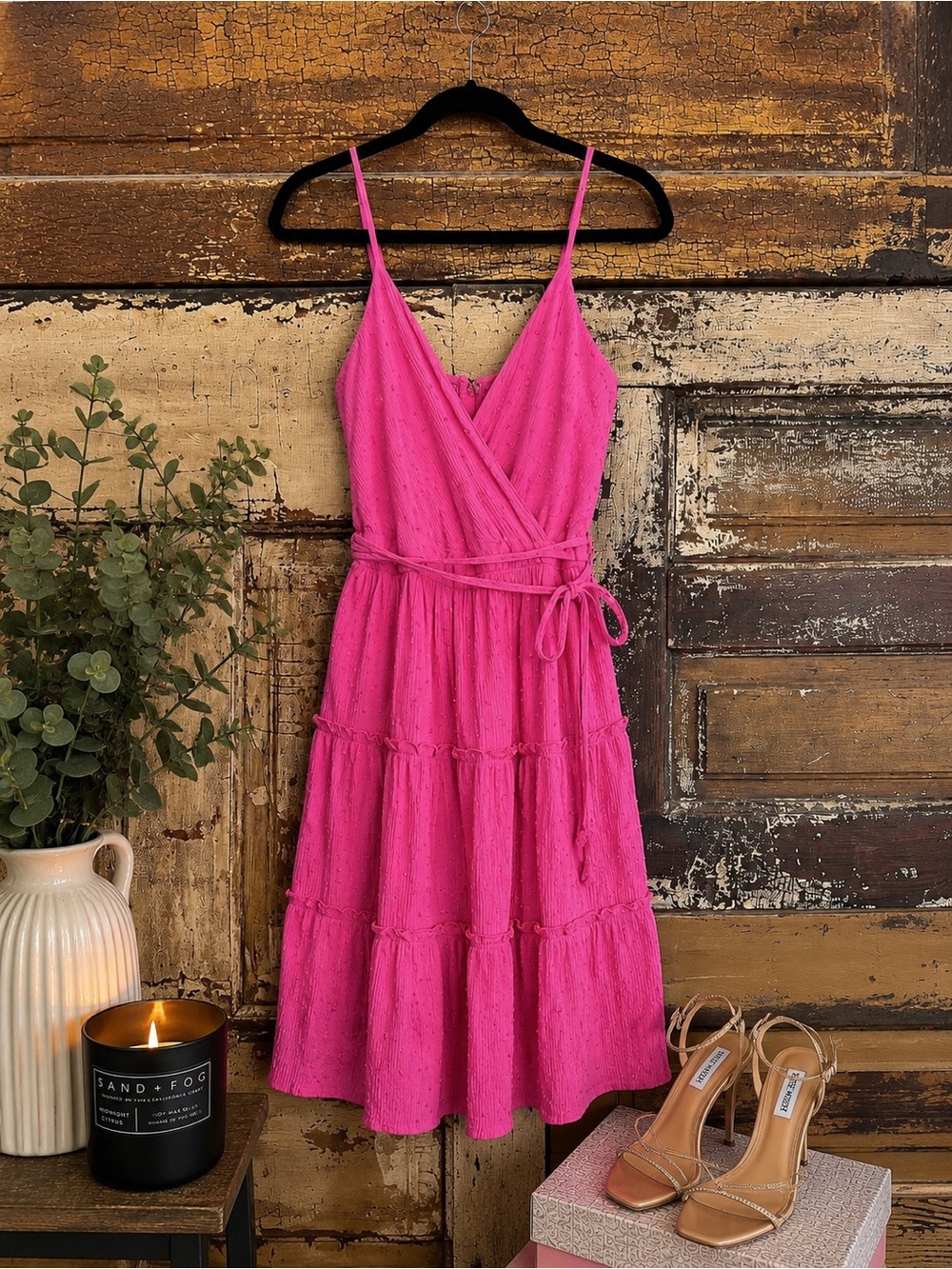 Miami | Hot Pink Swiss Dot Wrap Mini Dress | NWOT Size M